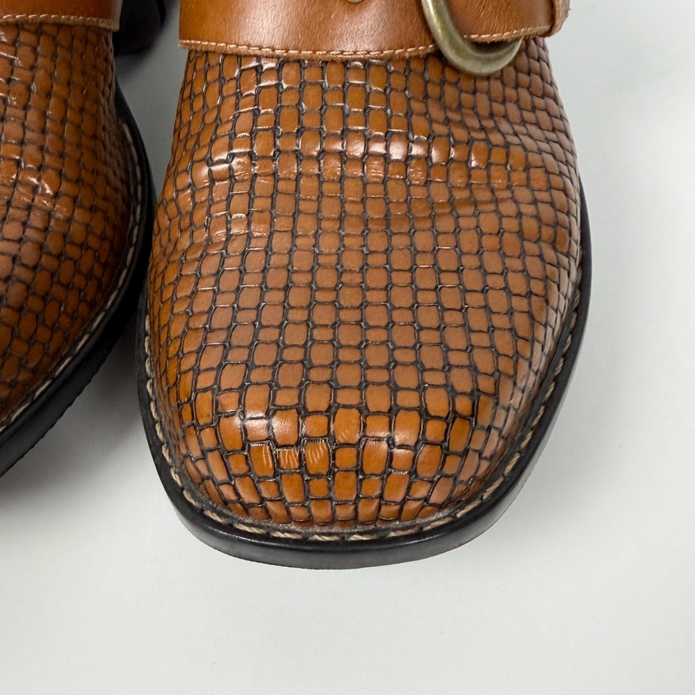 Clarks Artisan Mules Woven Leather Buckle 7.5M Brown Wedge Clogs - Picture 8 of 14
